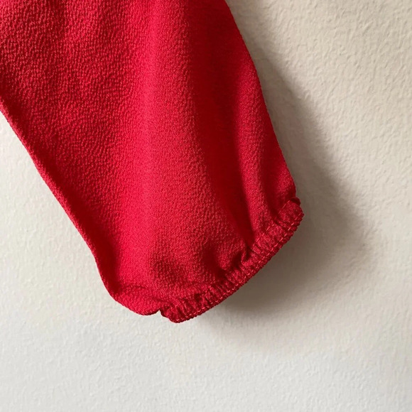 PrettyLittleThing Women's Size 2 Puff Long Sleeve Tie Bow Crop Top Blouse Red - Picture 7 of 16